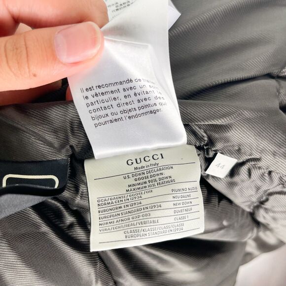 GUCCI NWT Women's NY Yankees Jacquard Lace Trim Long Puffer Coat Black Size L - Picture 8 of 16